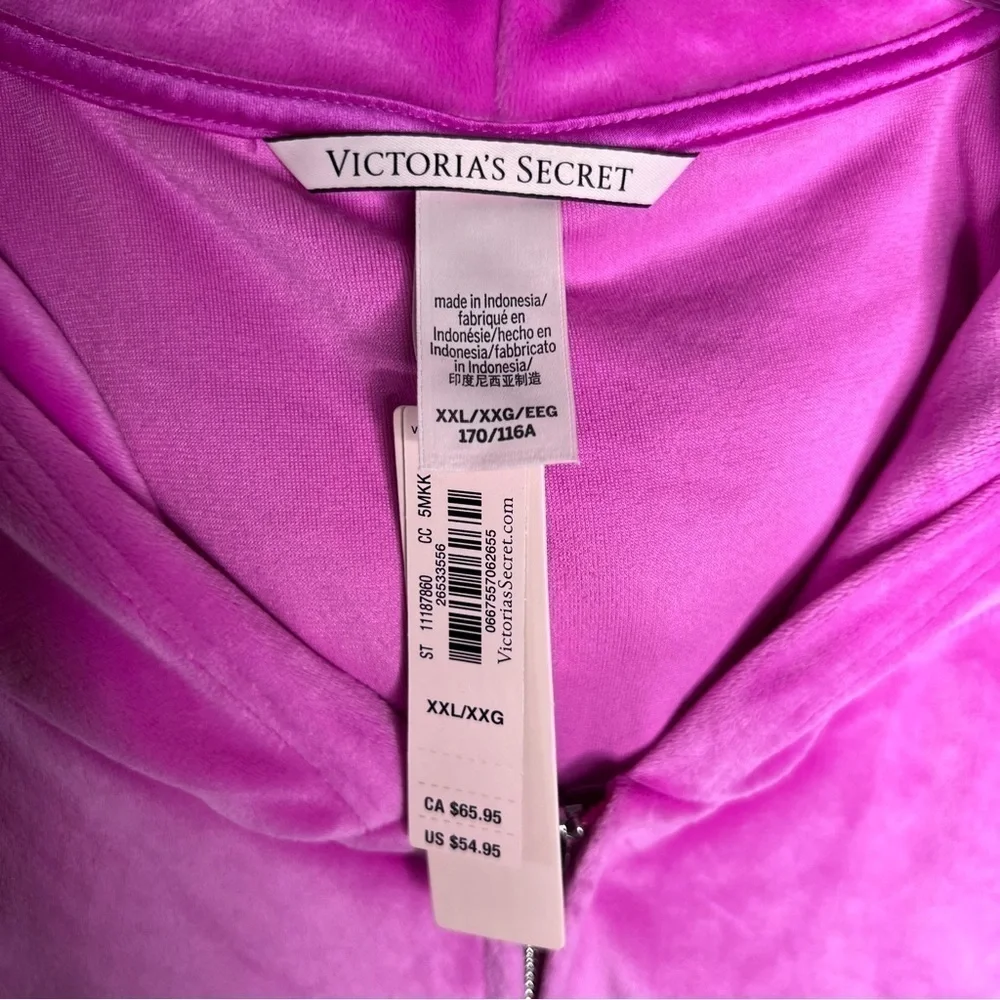 Victoria Secret Sweater Women XXL Velvet Zip Up Pink Hooded Barbiecore B22